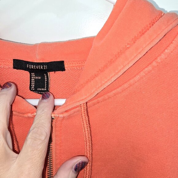 Forever 21 Cropped Hoodie Full Zip Size Large Sweatshirt Y2K Orange - Picture 5 of 8